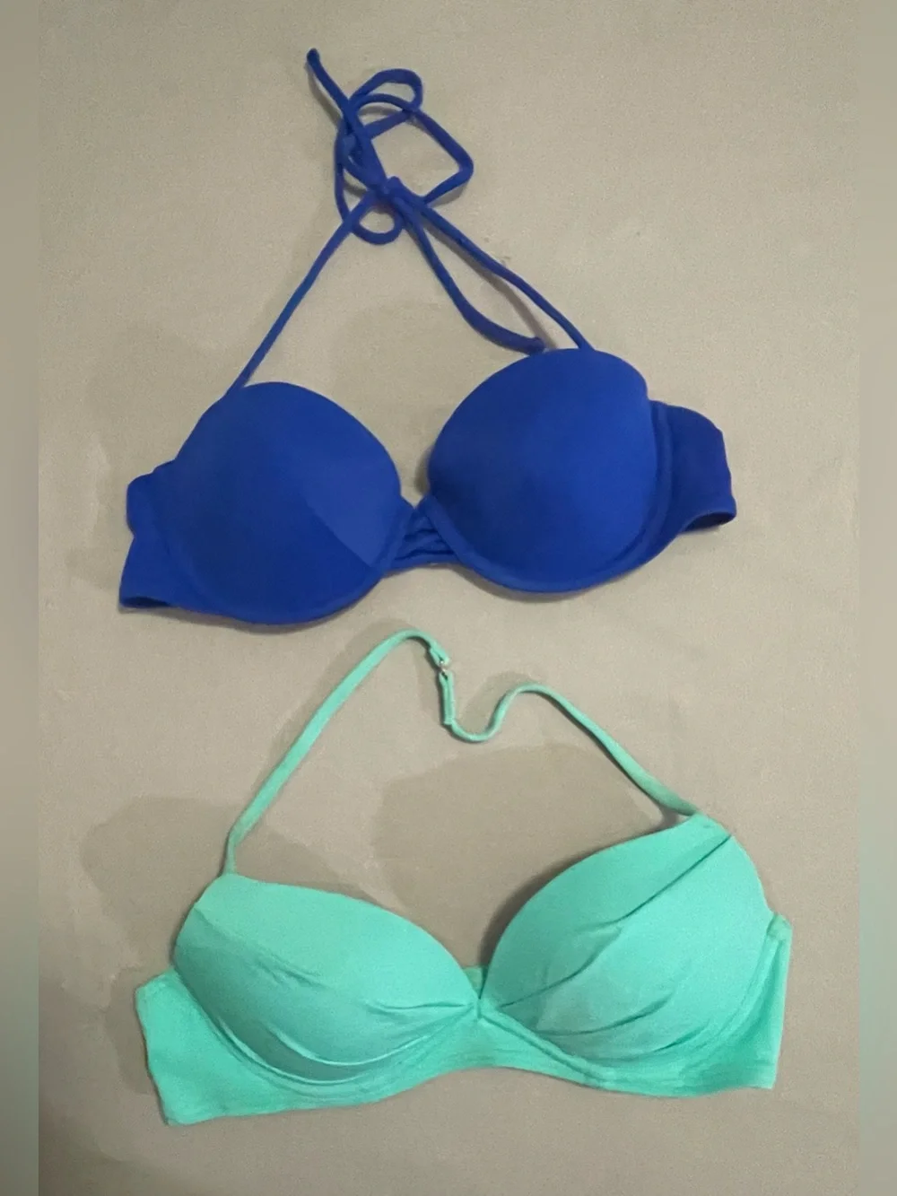 Victoria's Secret Padded Bikini Tops in Royal Blue and Mint